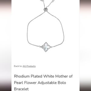 Rhodium Plated Mother of Pearl Flower Bolo Bracelet